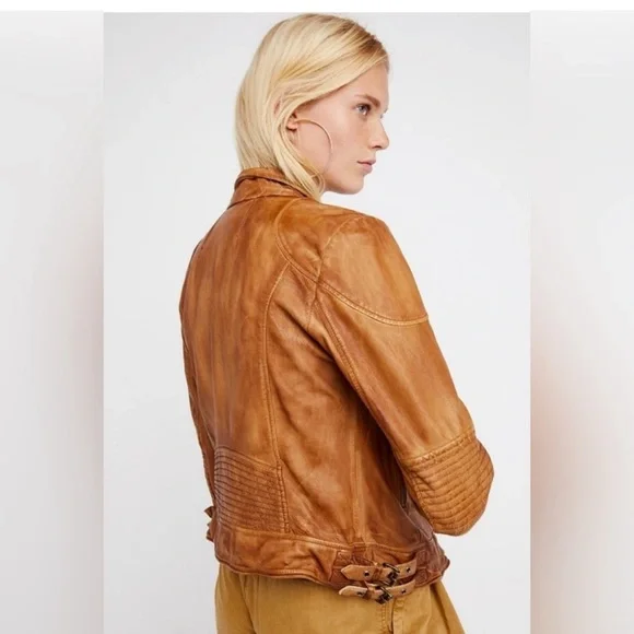 Free People bronze real lamb leather jacket Sz L NWOT - Picture 2 of 14